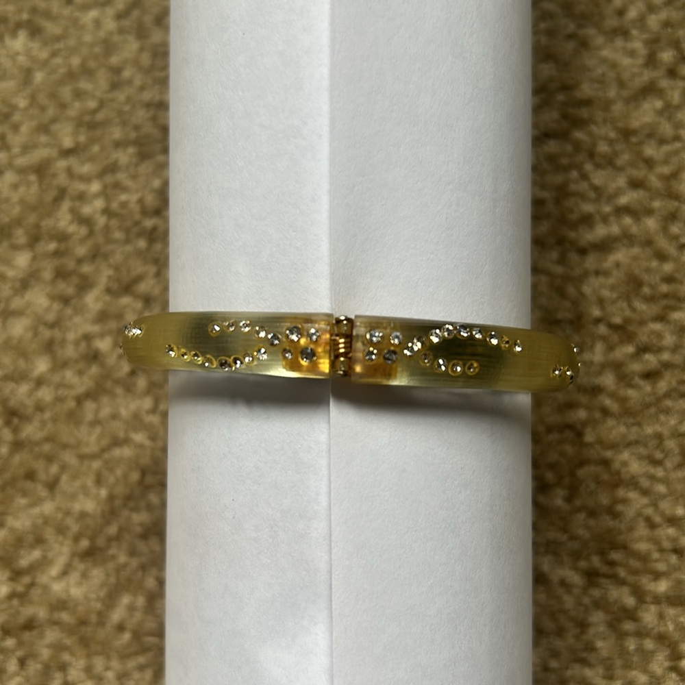 Alexis Bittar Yellow Lucite Crystal Dust Hinged Bracelet - Picture 3 of 8